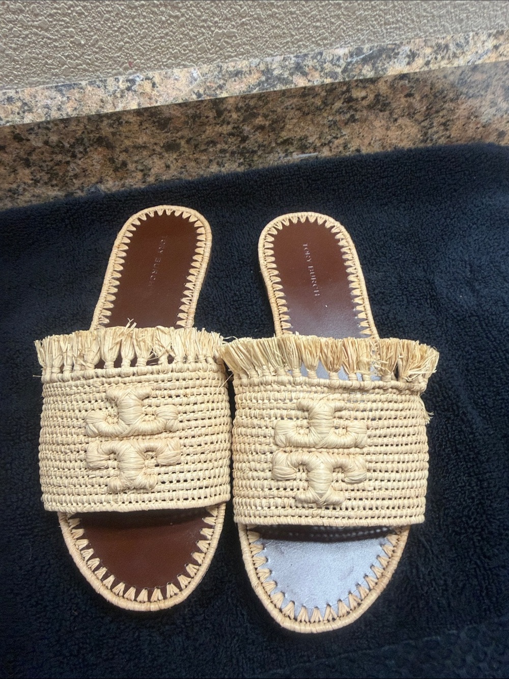 Tory Burch Yellow Raffia Fringed Slide Mules - Picture 2 of 4